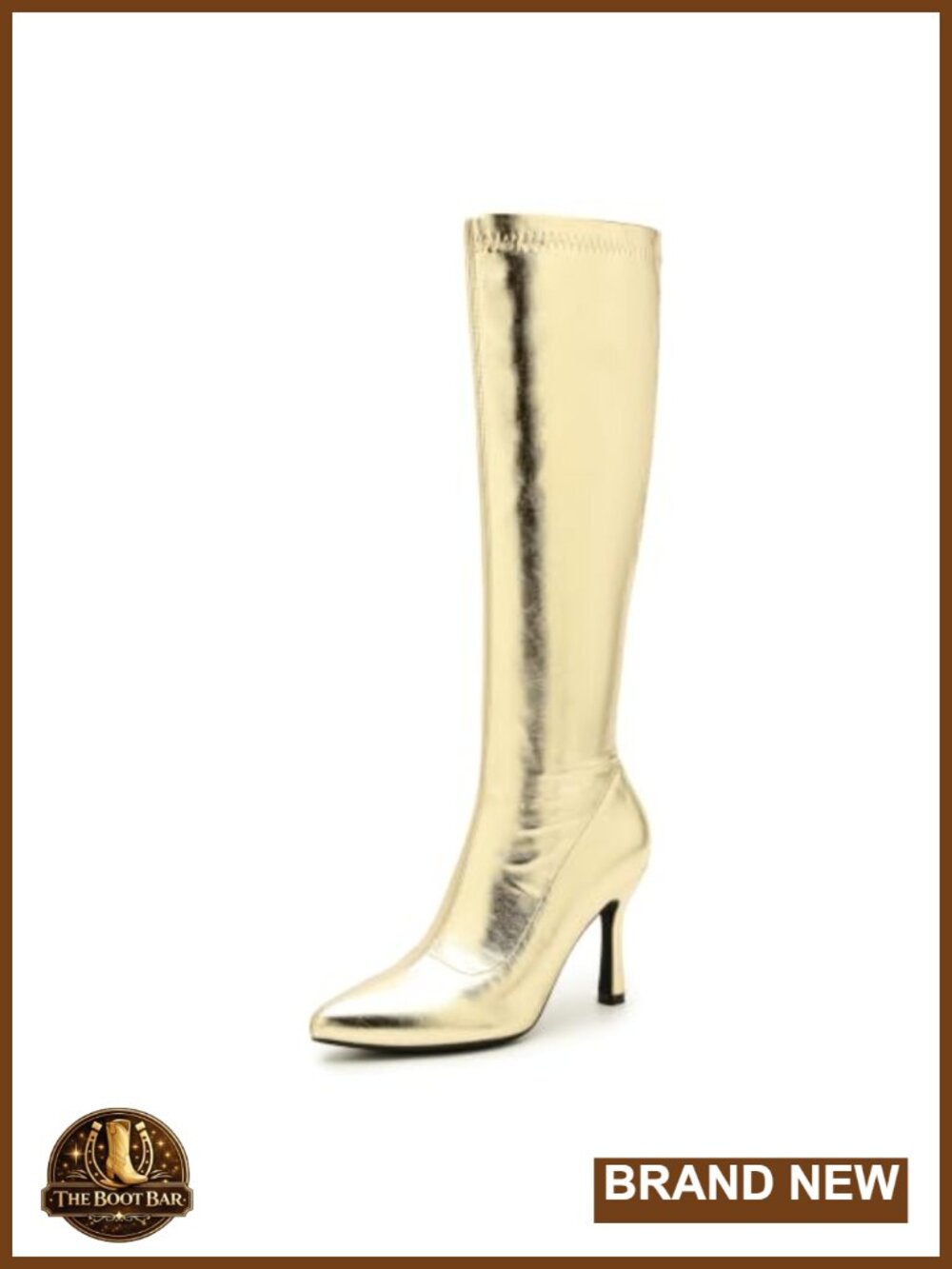 Metallic Pointed Toe Stiletto Knee High Boots Side Zipper